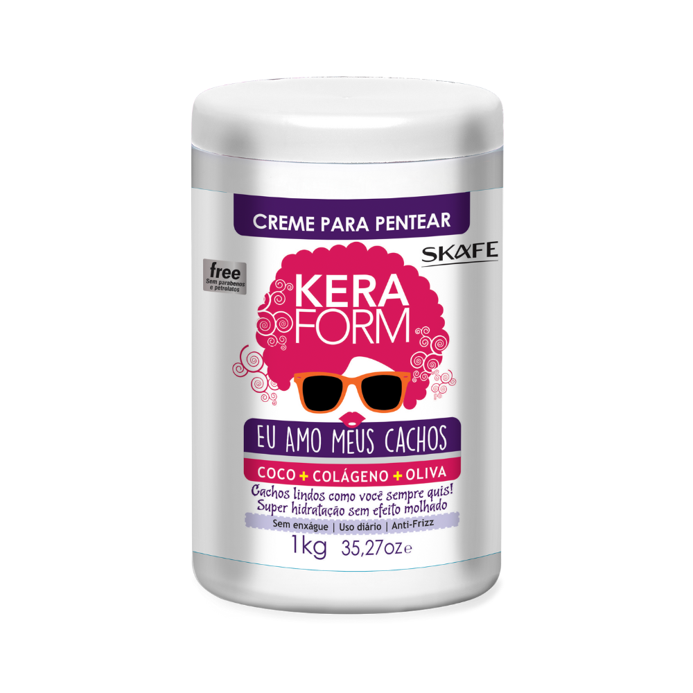 Creme para Pentear Skafe Keraform Eu Amo Meus Cachos 1kg – Hidratação e Definição para Todos os Tipos de Cachos