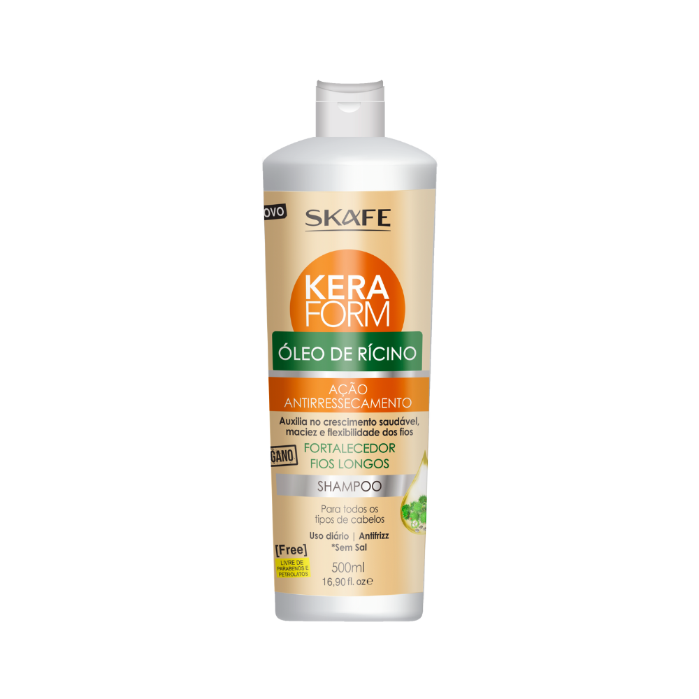 Shampoo Skafe Keraform Óleo de Rícino 500ml – Força, Crescimento Saudável e Limpeza Profunda
