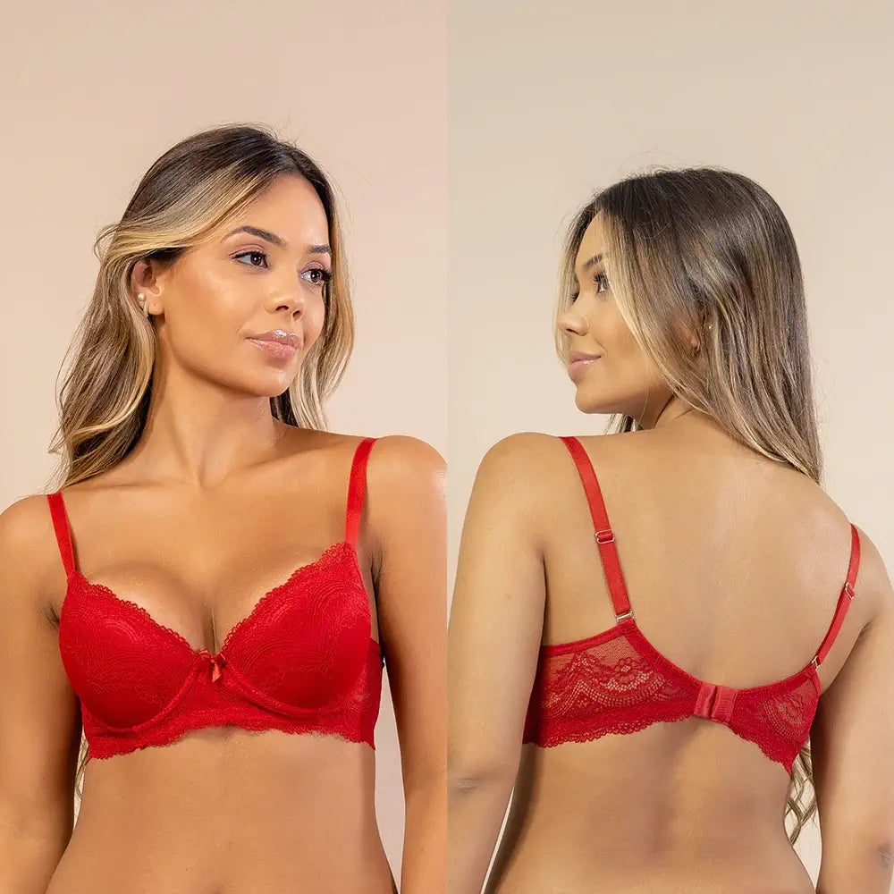 Soutien/sutiã com bojo/push-up de renda Bruna - Lingerie Jopy