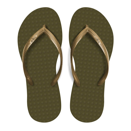 [Green Flip Flops] Women's Beach Flip Flops Olive/Gold