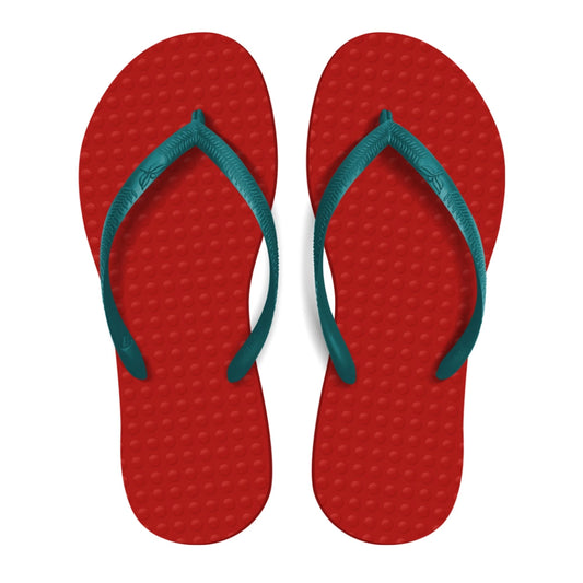[Green Flip Flops] Women's Beach Flip Flops Coral Red/Turquoise