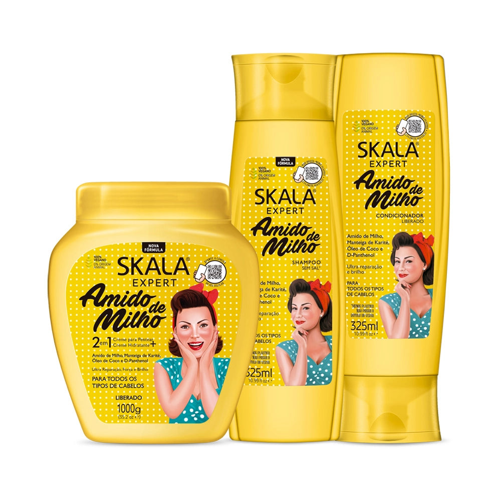 Pack Skala Amido de Milho Shampoo 325ml + Máscara 1kg + Condicionador 325ml